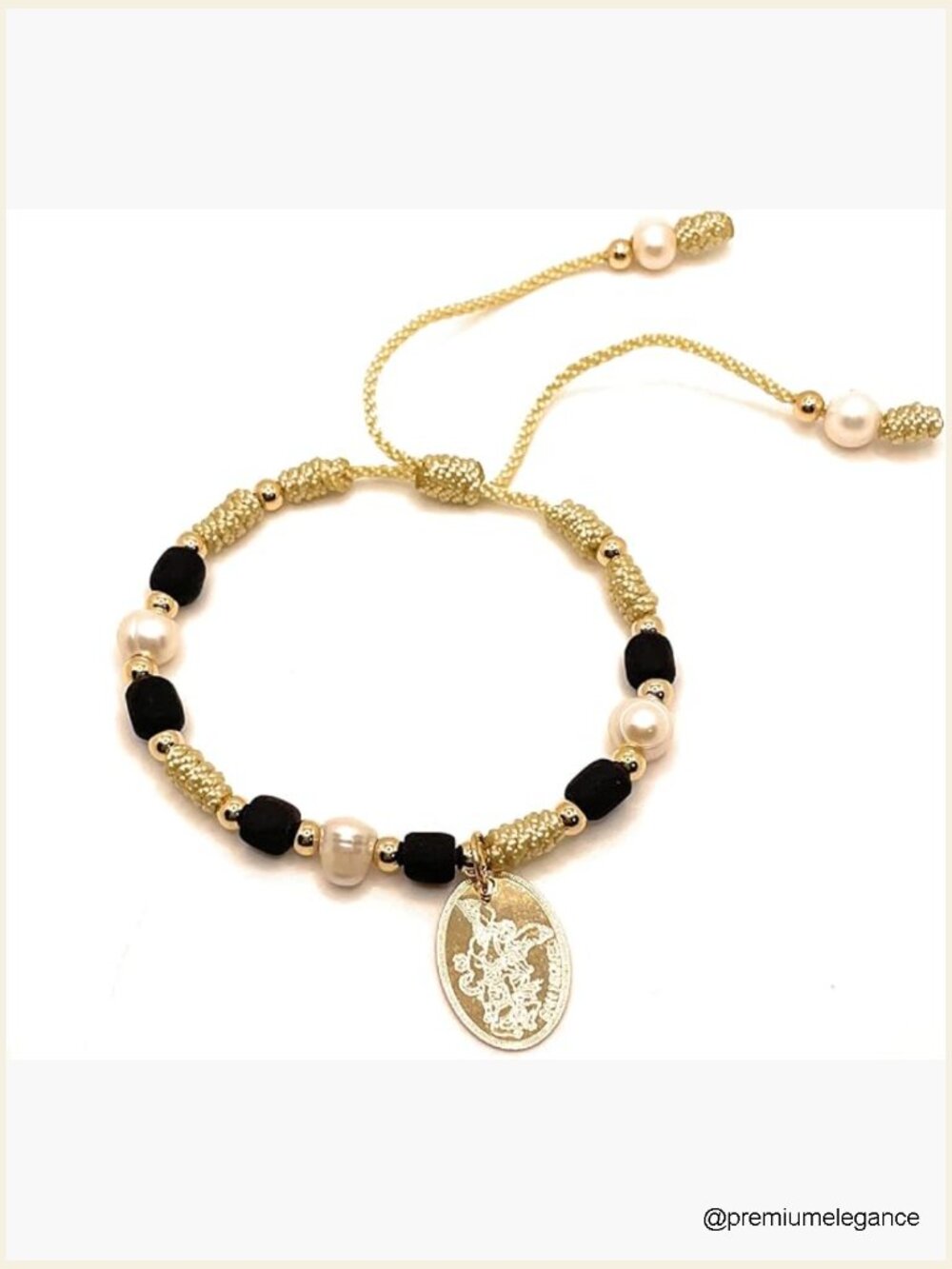 Archangel Michael Pearl Bracelet Cross Gold Medal Catholic Charm Adjustable